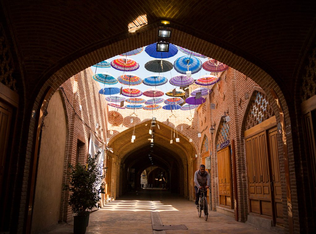 Oudlajan Bazaar in Iran and the colorful umbrellas